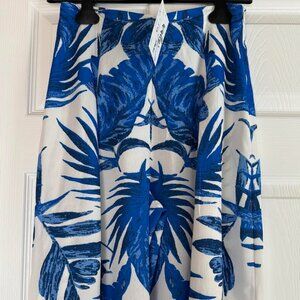New! Blue and White Tropical Pattern wide Leg Pant.